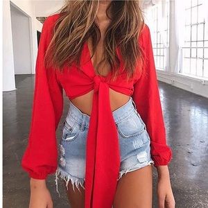 Red crop wrap top